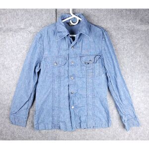 Vintage LEE Chambray Snap Shirt Men's Medium Camp HEAVY Made USA Pockets Metal